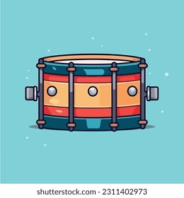 Drum Snare With Sticks Music Cartoon Vector Icon Illustration. Music Instrument Icon Concept Isolated Premium Vector. Flat Cartoon Style