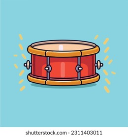 Drum Snare With Sticks Music Cartoon Vector Icon Illustration. Music Instrument Icon Concept Isolated Premium Vector. Flat Cartoon Style