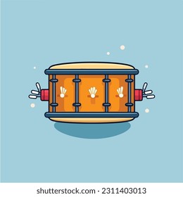 Drum Snare With Sticks Music Cartoon Vector Icon Illustration. Music Instrument Icon Concept Isolated Premium Vector. Flat Cartoon Style