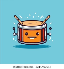 Drum Snare With Sticks Music Cartoon Vector Icon Illustration. Music Instrument Icon Concept Isolated Premium Vector. Flat Cartoon Style