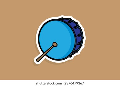 Drum Snare with Sticks Sticker vector illustration. Music instrument object icon concept. Drum musical sticker symbol or snare drum with sticks sticker design logo.