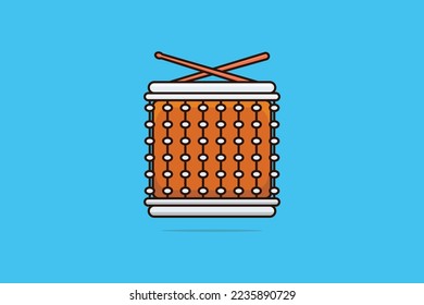 Drum Snare with Sticks vector illustration. Music instrument object icon concept. Drum musical symbol or snare drum with sticks vector design on pink background with shadow.