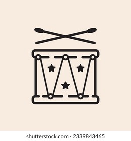 Drum with stars and sticks iconic vector line art