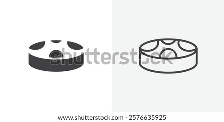 Drum steelpan icon set in black flat solid and outlined style.