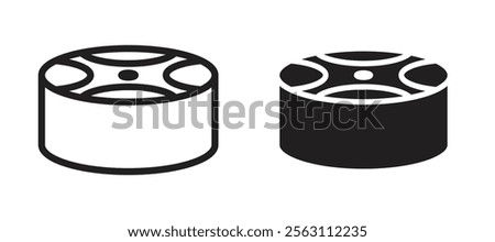 Drum steelpan icons in black line and filled versions