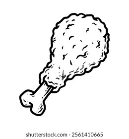 drum stick fried chicken isolated drawing line art style sketch classic vintage design illustration