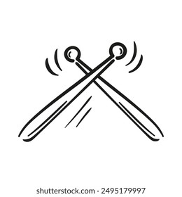 Drum sticks black fill icon, music instrument, punk. Cool Vector hard rock illustration. Informal subculture, freak. sketch drawing. Heavy metal, Music. For for music festival, logo, posters, design