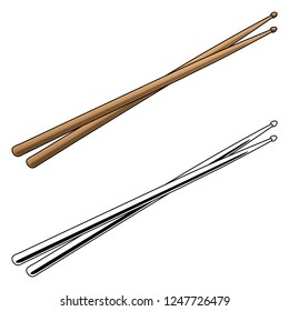 Drum Sticks in Color and Black and White Vector Illustration