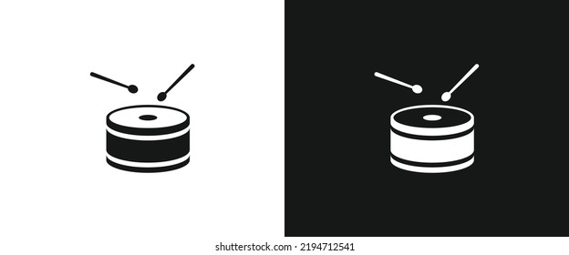 Drum and drum sticks flat icon for web. Simple small drum sign web icon silhouette with invert color. Percussion family musical instrument solid black icon vector design. Mid-Autumn Festival concept