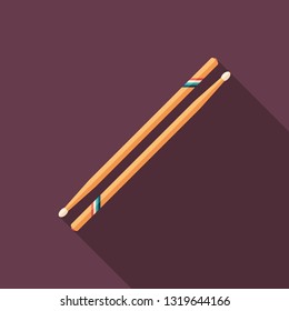 Drum sticks flat square icon with long shadows.