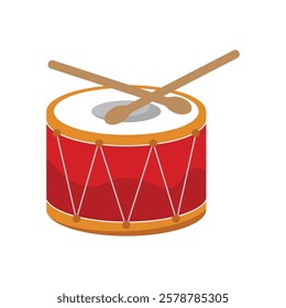 Drum and sticks flat style vector illustration isolated on white background.
