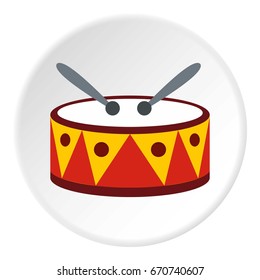 Drum with sticks icon in flat circle isolated vector illustration for web