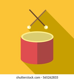 Drum with sticks icon. Flat illustration of drum with sticks vector icon for web design