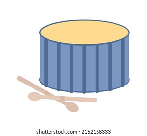 Drum with sticks icon. Music instrument. Vector flat illustration