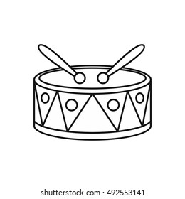 Drum with sticks icon in outline style isolated on white background. Musical instrument symbol vector illustration
