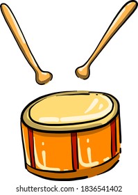 Drum with sticks, illustration, vector on white background