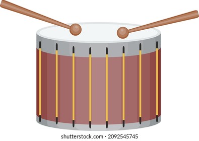 Tambor con palos de tambor, ilustración, vector sobre un fondo blanco.
