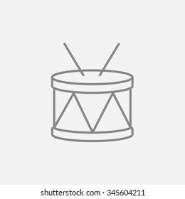 Drum with sticks line icon for web, mobile and infographics. Vector dark grey icon isolated on light grey background.