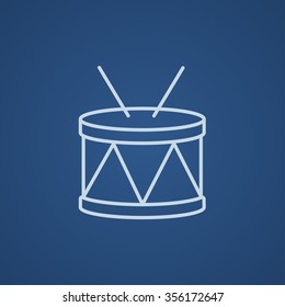 Drum with sticks line icon for web, mobile and infographics. Vector light blue icon isolated on blue background.
