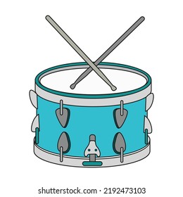 Drum with sticks musical instrument. Variety of instruments for musicians. Concert and entertainment concept. Template for promotional or invitation web page