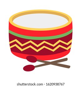 Drum and drum sticks on white background. Vector illustration in trendy flat style. ESP 10.