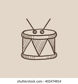 Drum with sticks sketch icon.