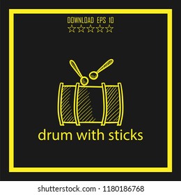 drum with sticks sketch vector icon