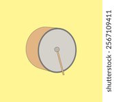 Drum and  drum sticks vector illustration. Musical instrument on yellow background