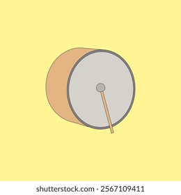 Drum and  drum sticks vector illustration. Musical instrument on yellow background