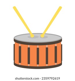 Drum and sticks vector. Instrument for supporting on sports game in stadium. Multicolored flat vector icon representing sports items inventory equipment concept isolated on white background