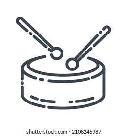 Drum With Sticks Vector Line Icon. Musical Percussion Instrument Icon