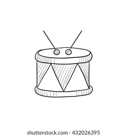 Drum with sticks vector sketch icon isolated on background. Hand drawn Drum with sticks icon. Drum with sticks sketch icon for infographic, website or app.