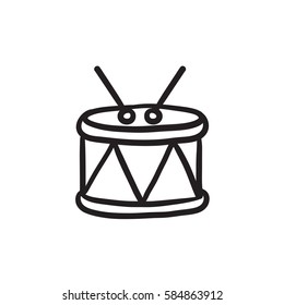 Drum with sticks vector sketch icon isolated on background. Hand drawn Drum with sticks icon. Drum with sticks sketch icon for infographic, website or app.