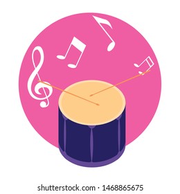 drum and sticsk musical on note background