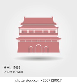 The Drum Tower of Beijing, or Gulou China. Flat vector icon