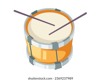 Drum toy cartoon music carnival instrument isolated concept. Vector flat graphic design illustration