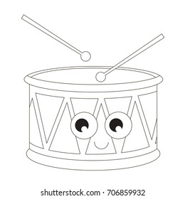 Drum Toy Cartoon. Hervorragende lustige Illustration mit dünner Linie, schwarzer Schlaganfall