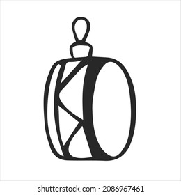 Drum toy for Christmas tree. Hand drawn, vector outline. 
