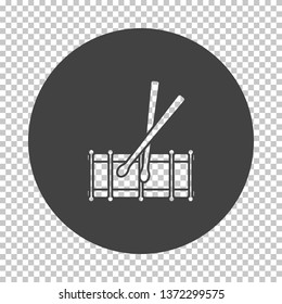 Drum toy icon. Subtract stencil design on tranparency grid. Vector illustration.