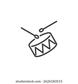 ícone de linha de brinquedo de tambor. sinal de estilo linear para conceito móvel e web design. Tambor com dois paus ícone de vetor contorno. Símbolo, ilustração de logotipo. Gráficos vetoriais