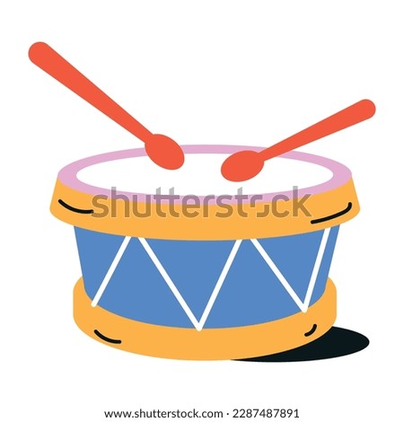 Drum toy with sticks, flat icon 