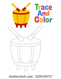 Drum tracing worksheet for kids