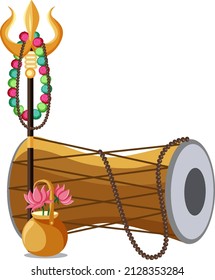 Tambor y tridente en ilustración de fondo blanco
