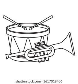 Drum and trumpet instrument design, Music sound melody song musical art and composition theme Vector illustration