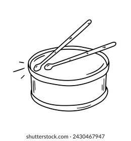 Drum vector icon in doodle style. Symbol in simple design. Cartoon object hand drawn isolated on white background.