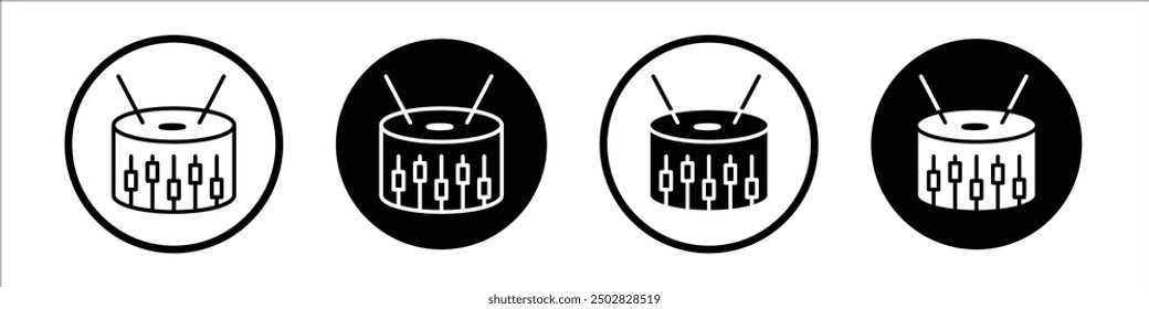 Drum vector icon set black filled and outlined style.