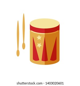 Drum vector illustration isolated on white background. Flat style design.