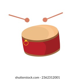 Drum vector illustration with drum sticks. Musical instrument clip art. Percussion. Drum for lion dance performance or dragon boat festival. Toy for kids in mid autumn festival or for cheering fans. 