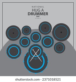 Drum vector illustration and text isolated on abstract background for commemorate and celebrate National Hug a Drummer Day on october 10.