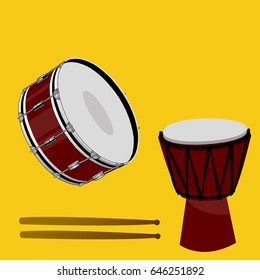 Drum vector on yellow background